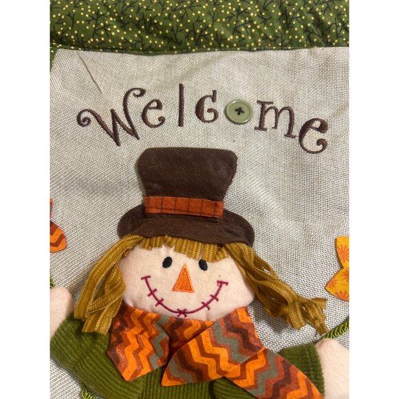 Hanging Welcome Scarecrow Wall Decor Rope Dowel 3D Leaves Fall Autumn 18" x 14" - Picture 2 of 5